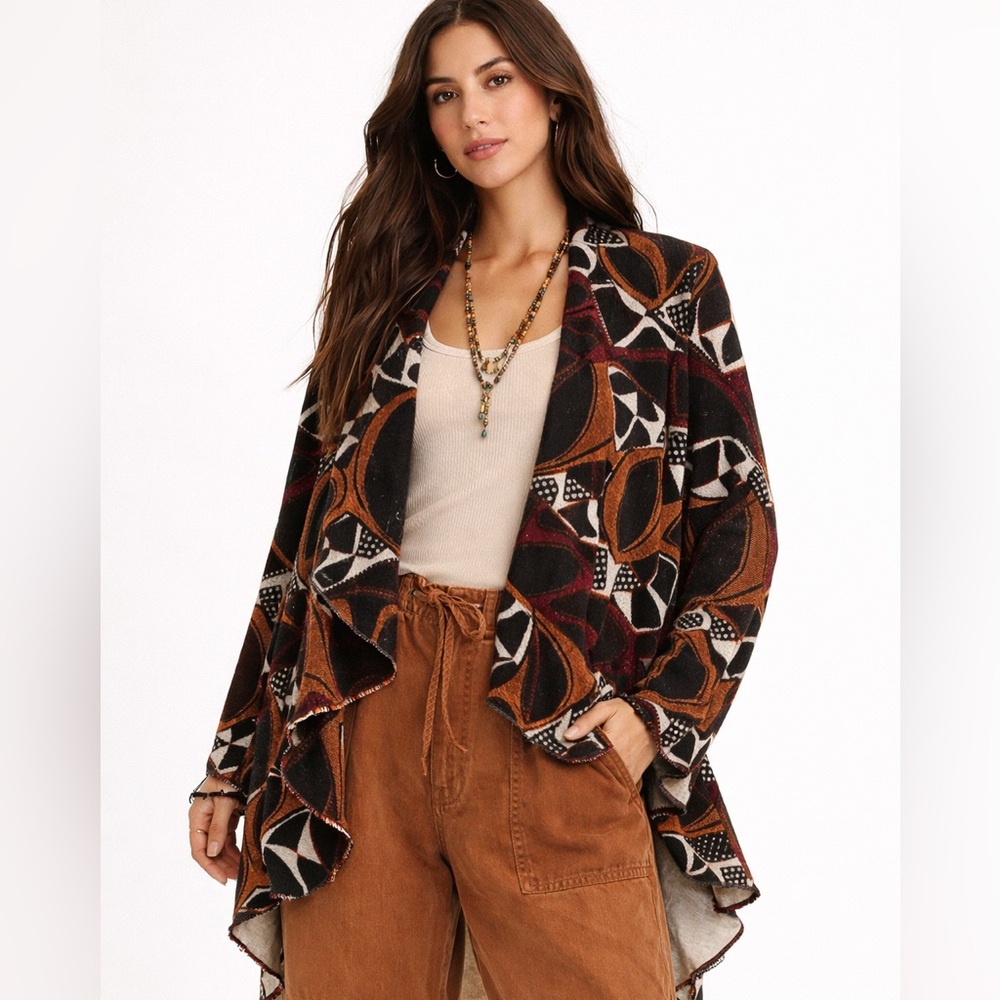 Free People Earthy Artsy Geometric Waterfall Cardigan | Size M - Picture 10 of 10